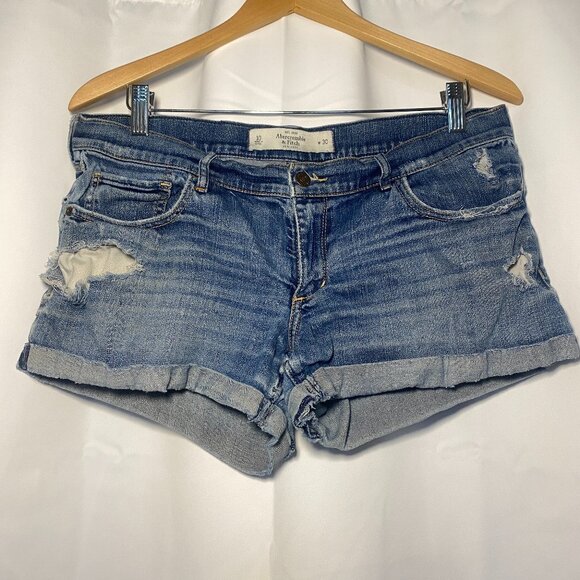 VTG Abercrombie Fitch Womens 10 Distressed LowRise Booty Shorts Thrashed Jeans - Picture 1 of 15